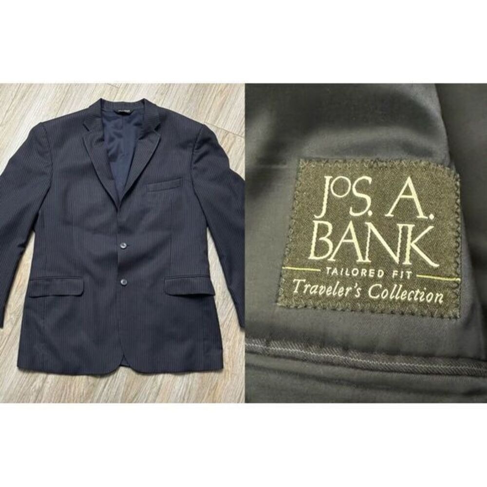 Jos A Bank Blazer Mens‎ 44 Long Navy Blue Pin Striped Wool 2 Button Sport Coat